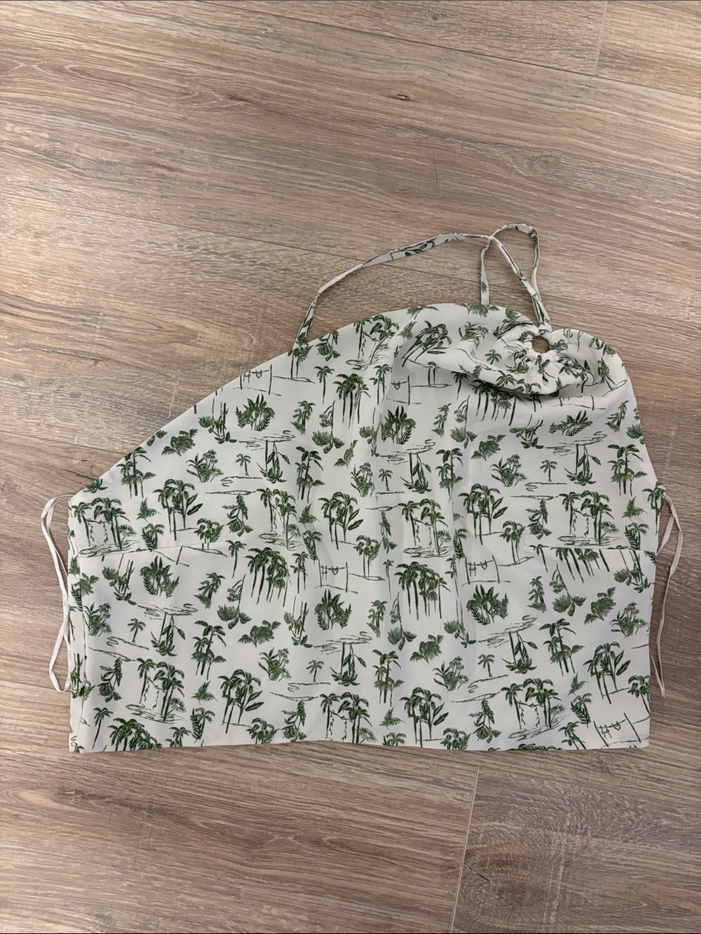 Abercrombie & Fitch White Halter Crop Top with Green Palm Print